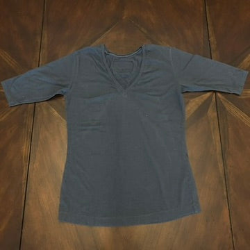 3/4 Sleeve Grey Elbow-sleeve Tee with Vintage Patch on Back