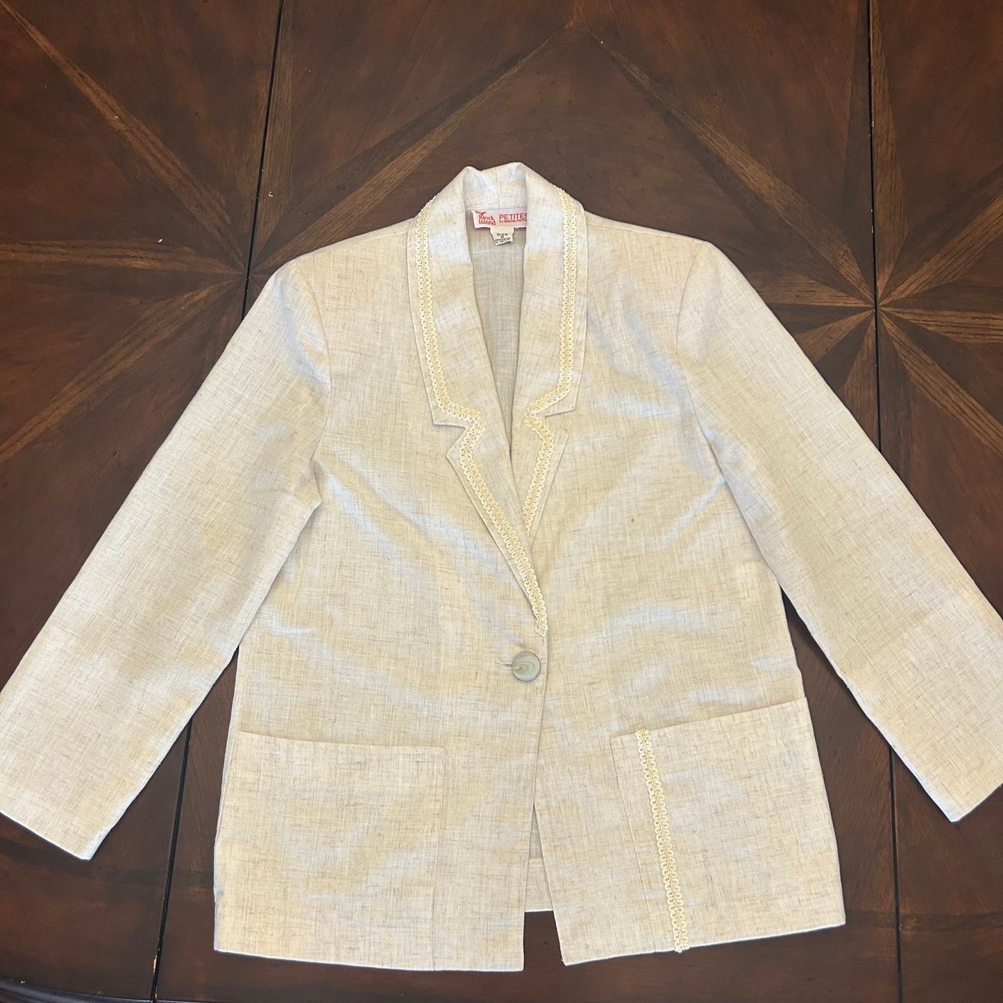 Block Island Cream Blazer with Collar & Pocket Trim