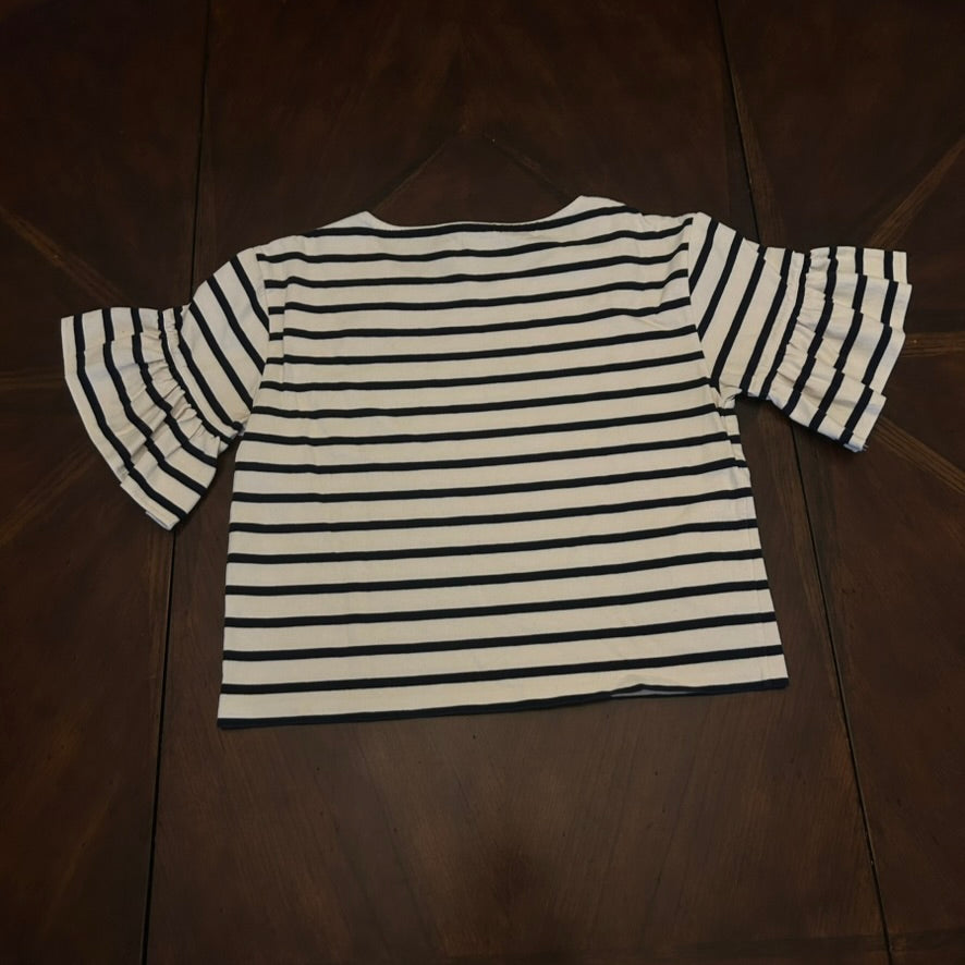 J.Crew Nvy/White Striped Shirt with Flamingo Appliqué and Bell Sleeves