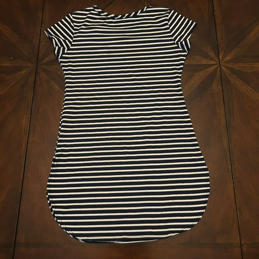 Knit Striped Nvy/White Shirt-Dress with Bee Appliqué