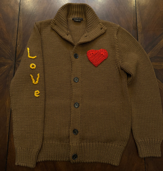 Louis Vuitton Vintage Long-Sleeve Cardigan with Crochet "LOVE" and Heart