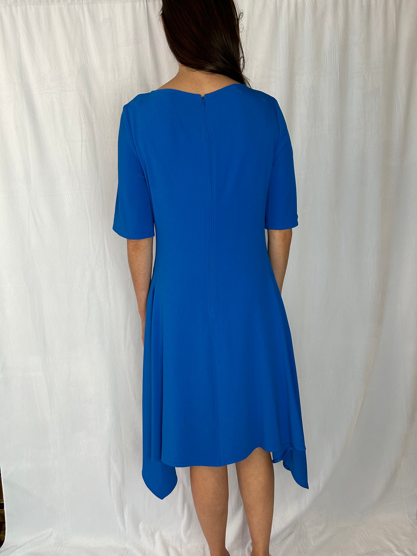 Stella McCartney Elbow-Sleeve Dress with Asymmetrical Hem and Eyes at Collar