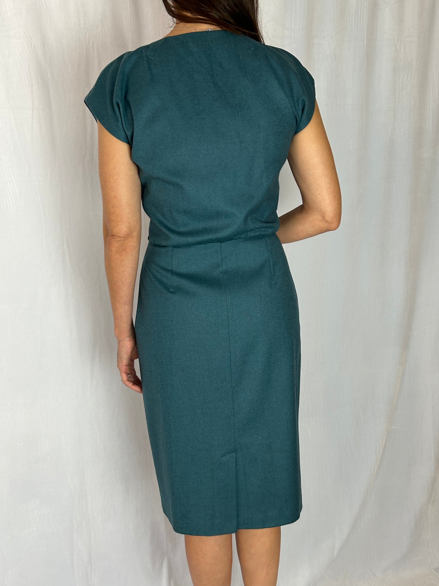 Fendi Turquoise Cap-Sleeve Dress with Eye on Collar