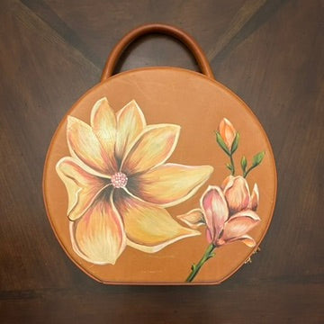 Mansur Gavriel Tan Circle Handbag with Hand-Painted Flowers