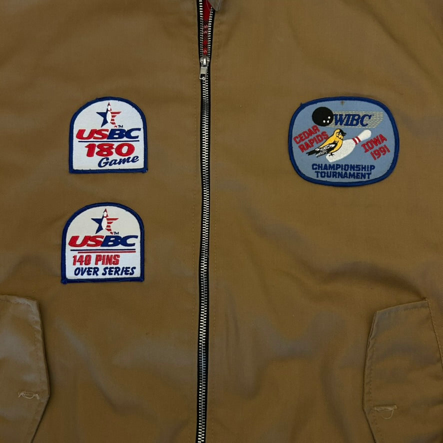 "Bob Walt" Khaki Zip Front Jacket with Vintage Patches