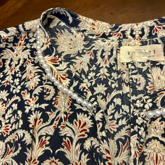 VELVET by Graham and Spencer Floral Blouse with Pearl Neckline