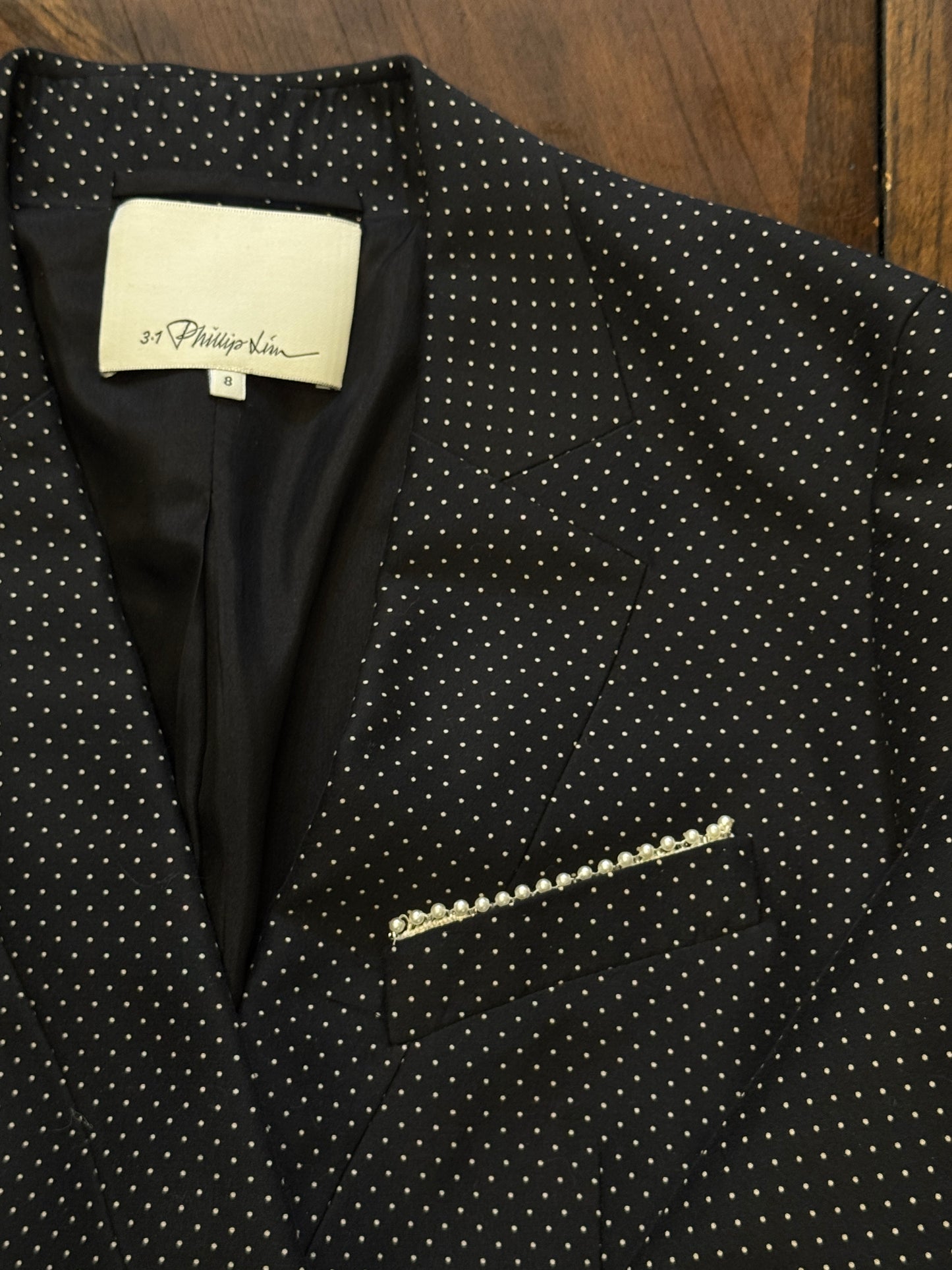 3.1 Phillip Lim Polka-dotted Double-Breasted Peacoat with Pearl Trim