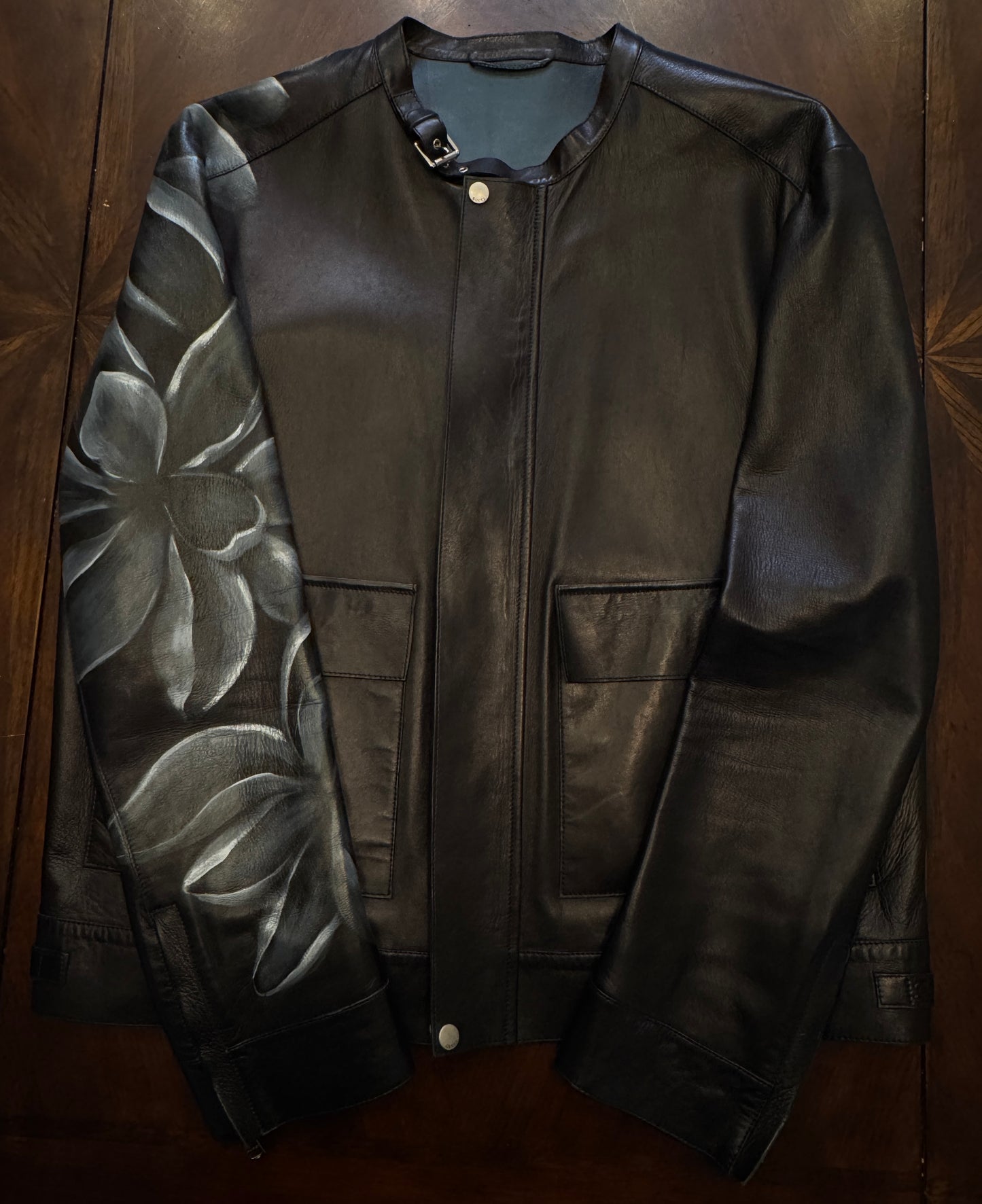 Gucci Leather Jacket with Hand-Painted Flower on Back