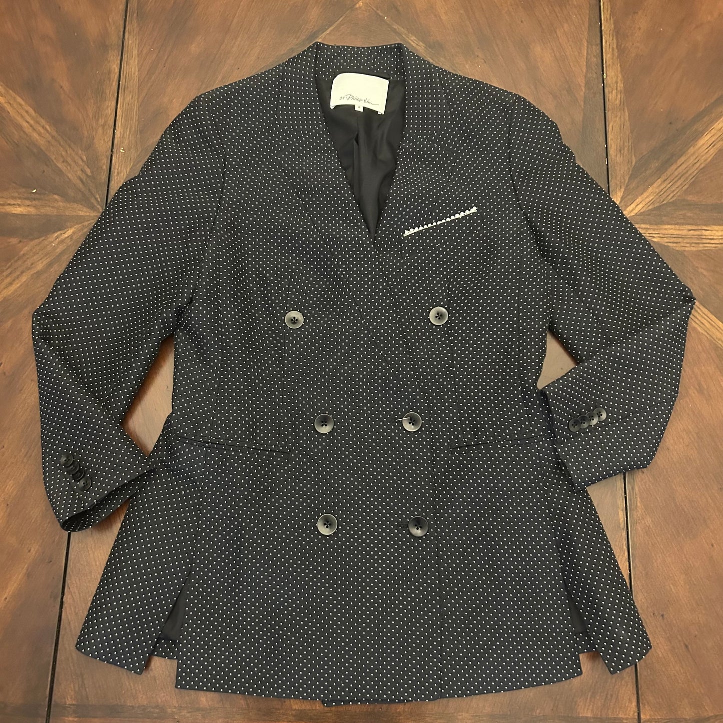 3.1 Phillip Lim Polka-dotted Double-Breasted Peacoat with Pearl Trim