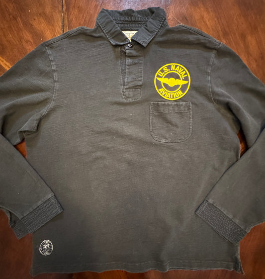 Polo by Ralph Lauren Navy Long Sleeve Polo Shirt with Naval Patch