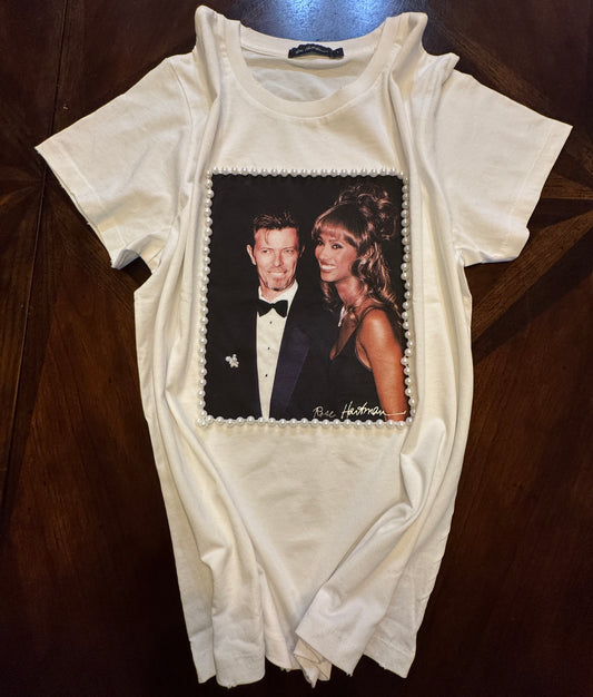 David Bowie & Iman Short Sleeved Tee Shirt with Pearl Trim