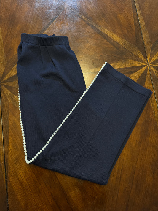 St. John Basics Knit Pant with Faux Pearl Side Trim