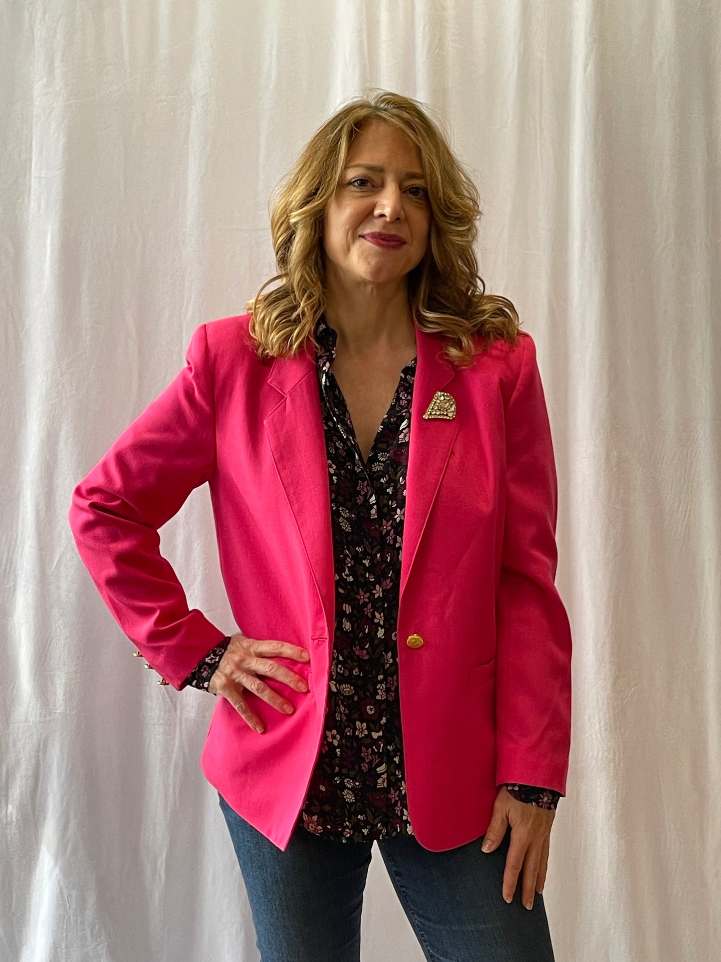 Haberdashery Petite Hot Pink Blazer with Snake Appliqué & Trims