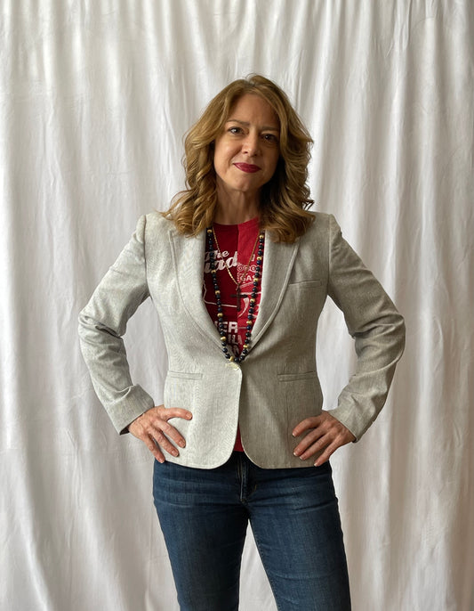 Evan Picone Petite Pinstripe Navy White Blazer with Trim (see pics)
