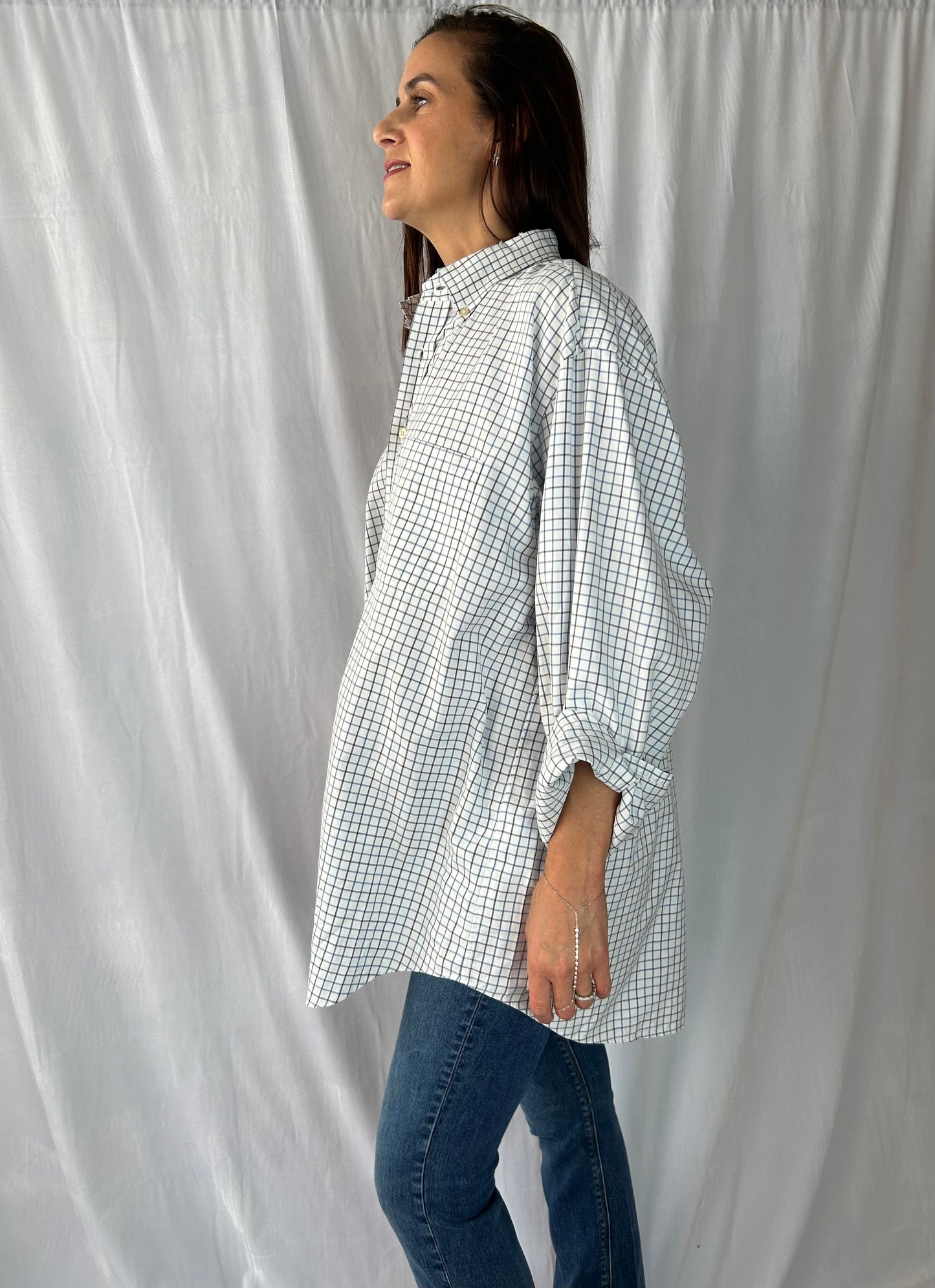 Vineyard Vines Ivory/Navy Check Shirt with Embroidered Ukraine Patch