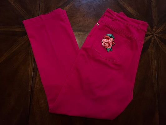 ST. JOHN Sport Essentials Cranberry Jeans with Floral Appliqué