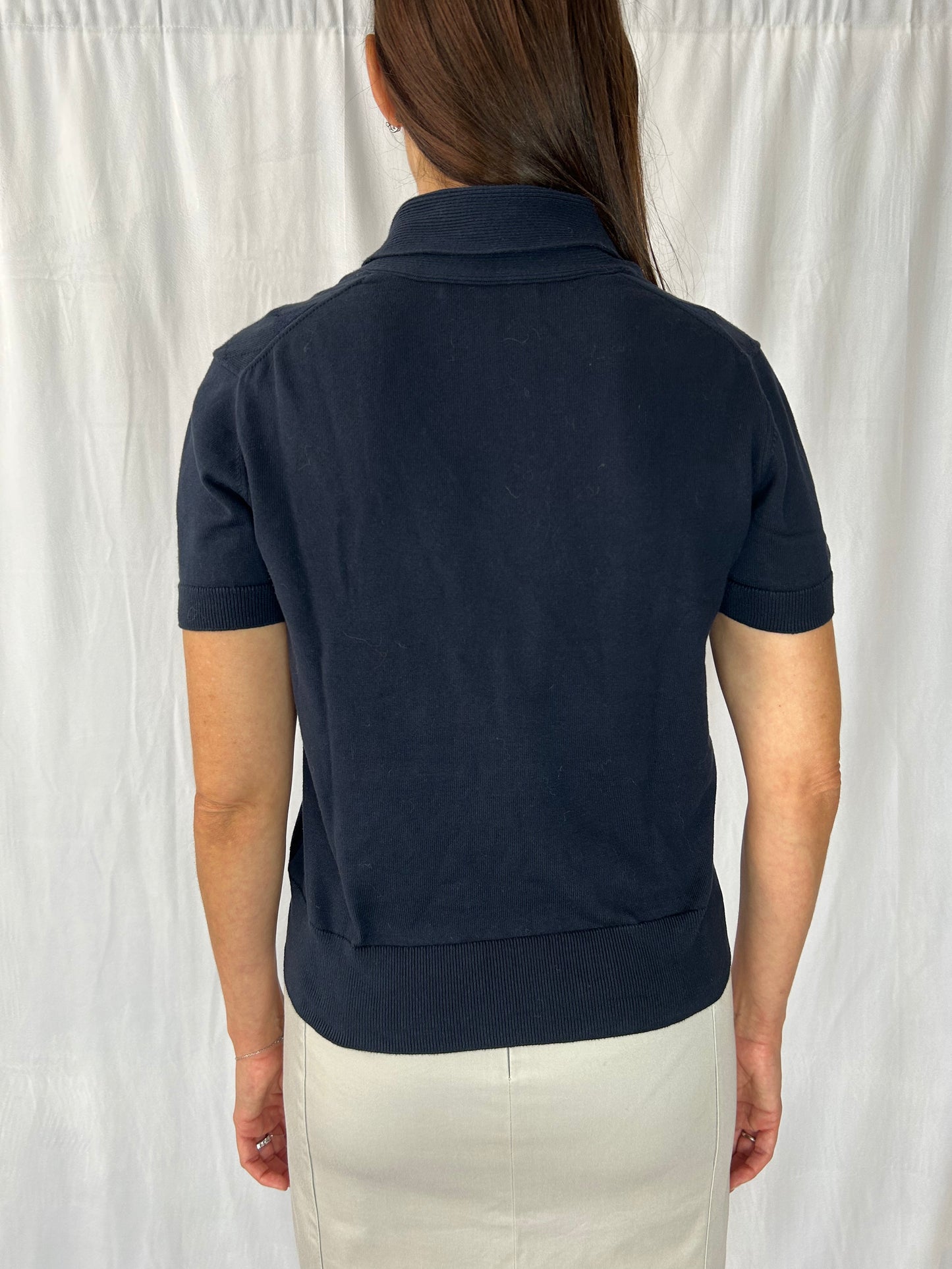 Brooks Brothers Short Sleeve Shawl Neck Sweater with Added Pearl Details