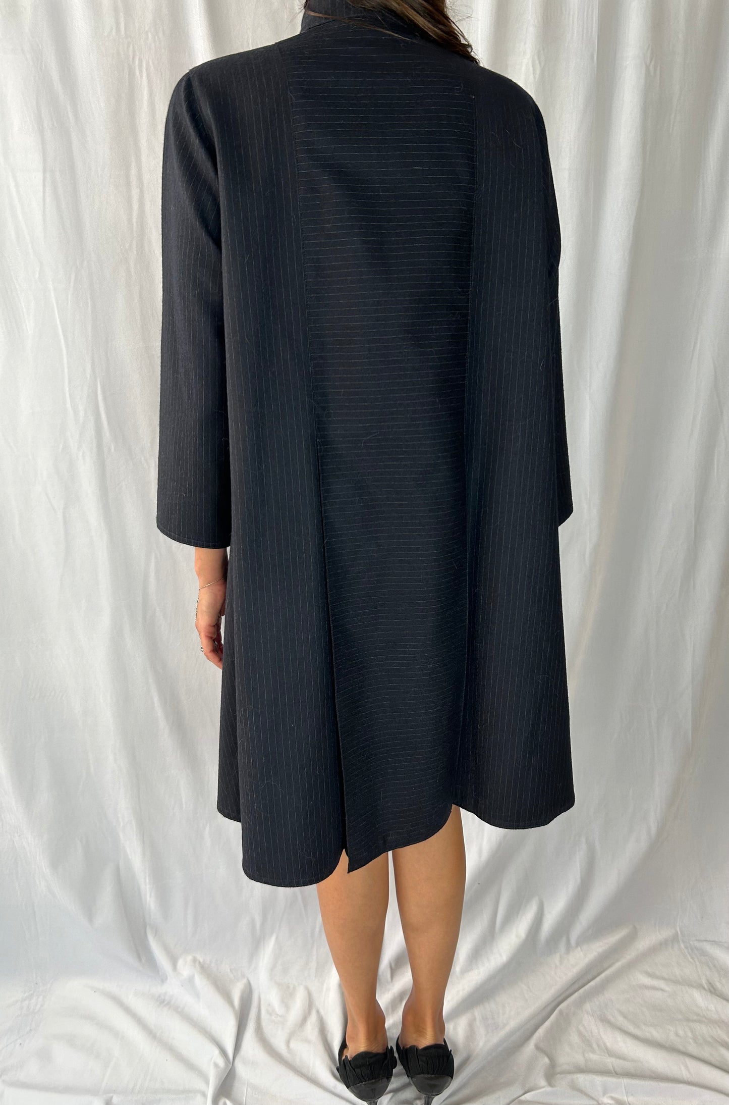 Harve Benard Petite Pinstripe Button-Front Coatdress with Embroidered Neckline
