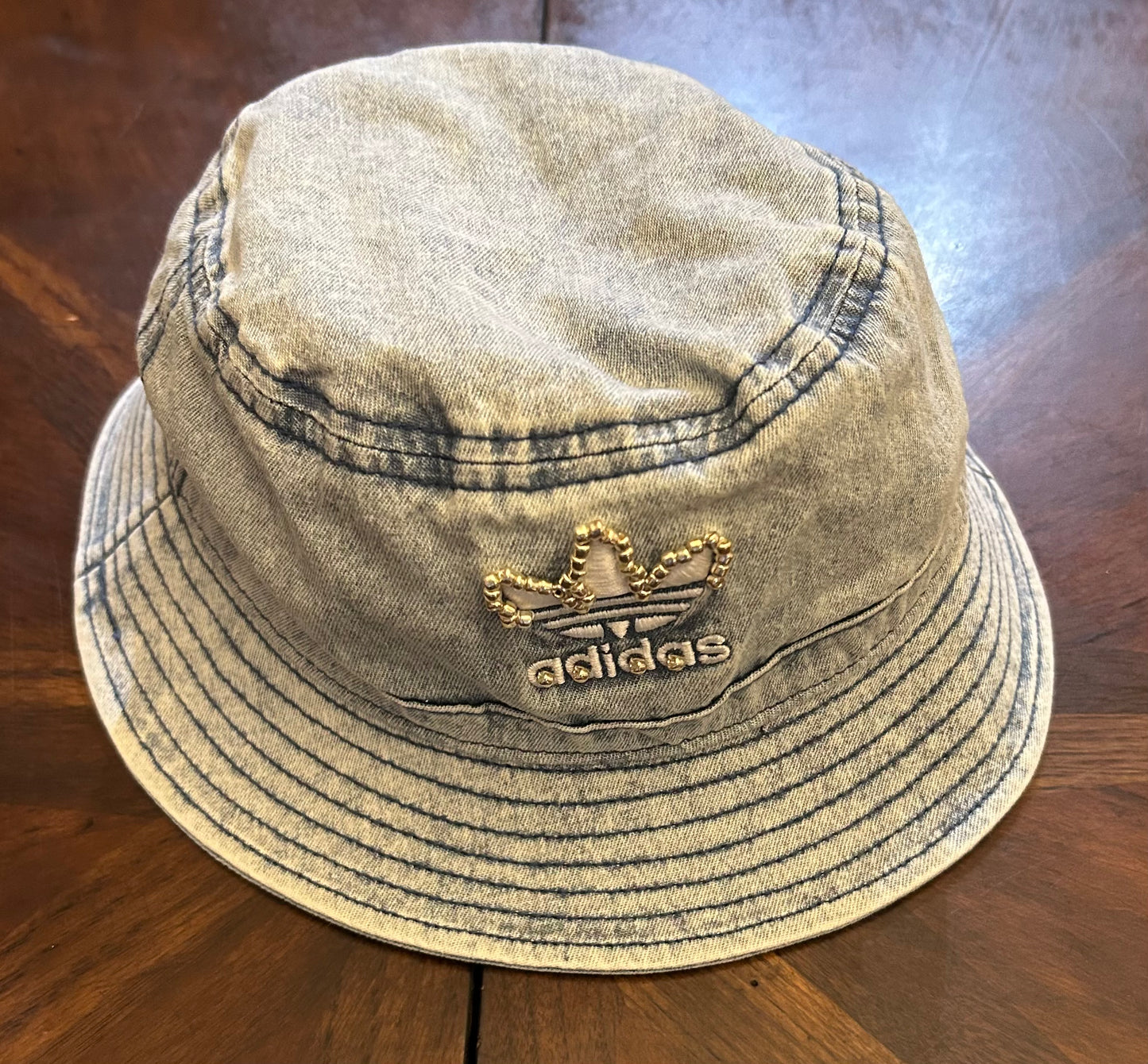 Adidas Denim Bucket Hat with Hand-Beading