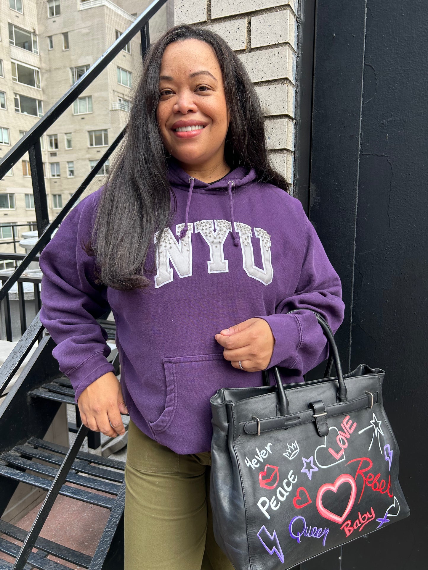 Hand-Painted Graffiti Art Leather Bag