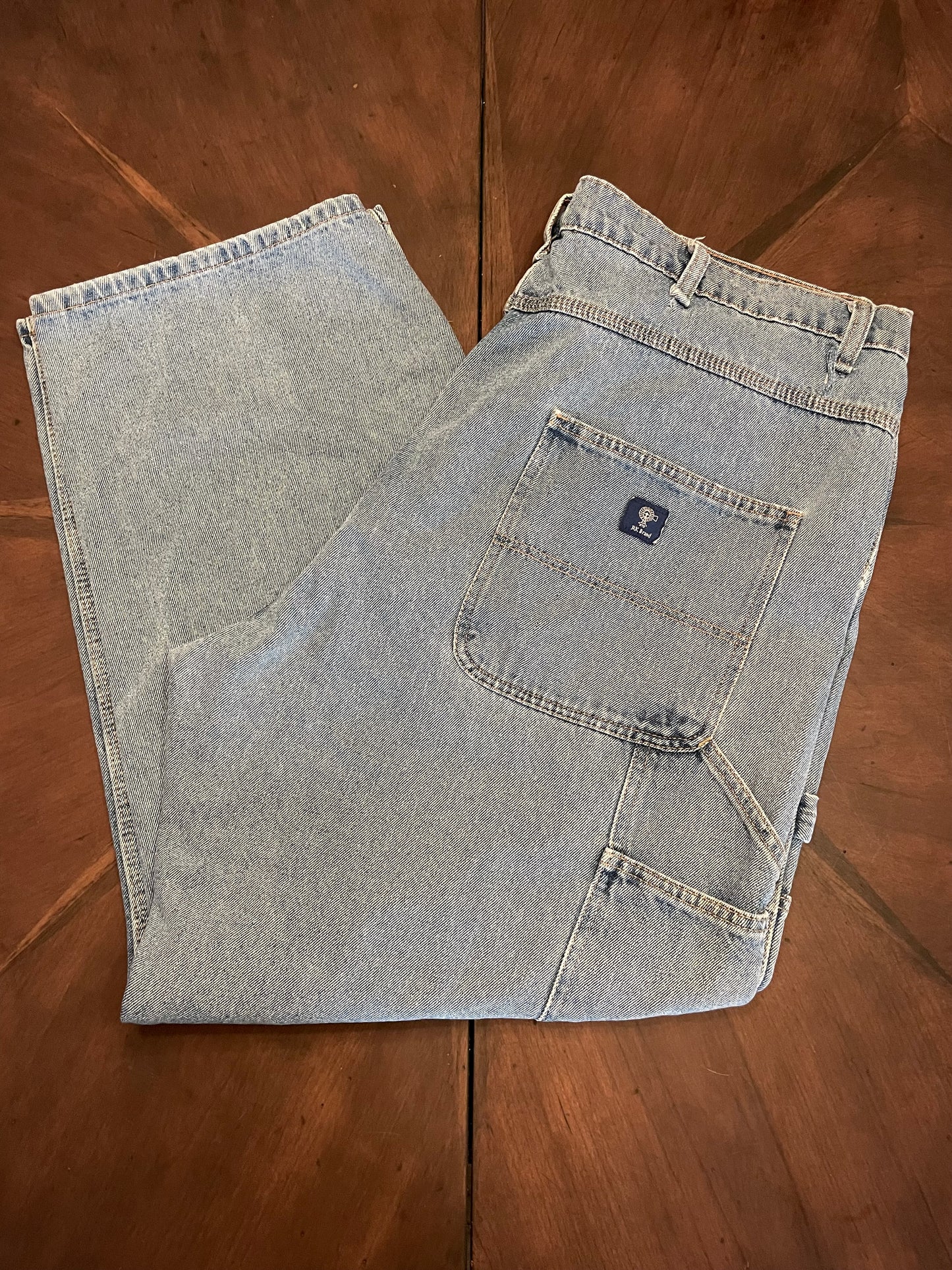 RK Hi-Rise Wide-Leg Blue Denim Painter Pant with Vintage Patch