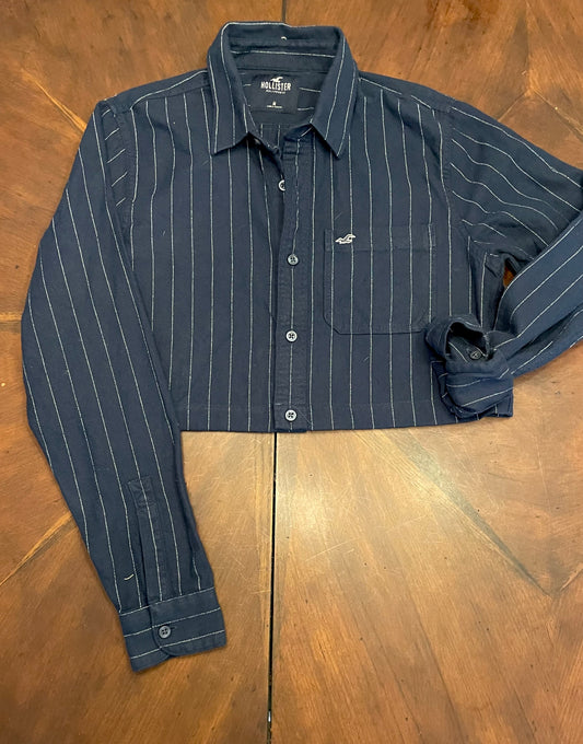 Hollister Cropped Navy Pinstripe Flannel Shirt