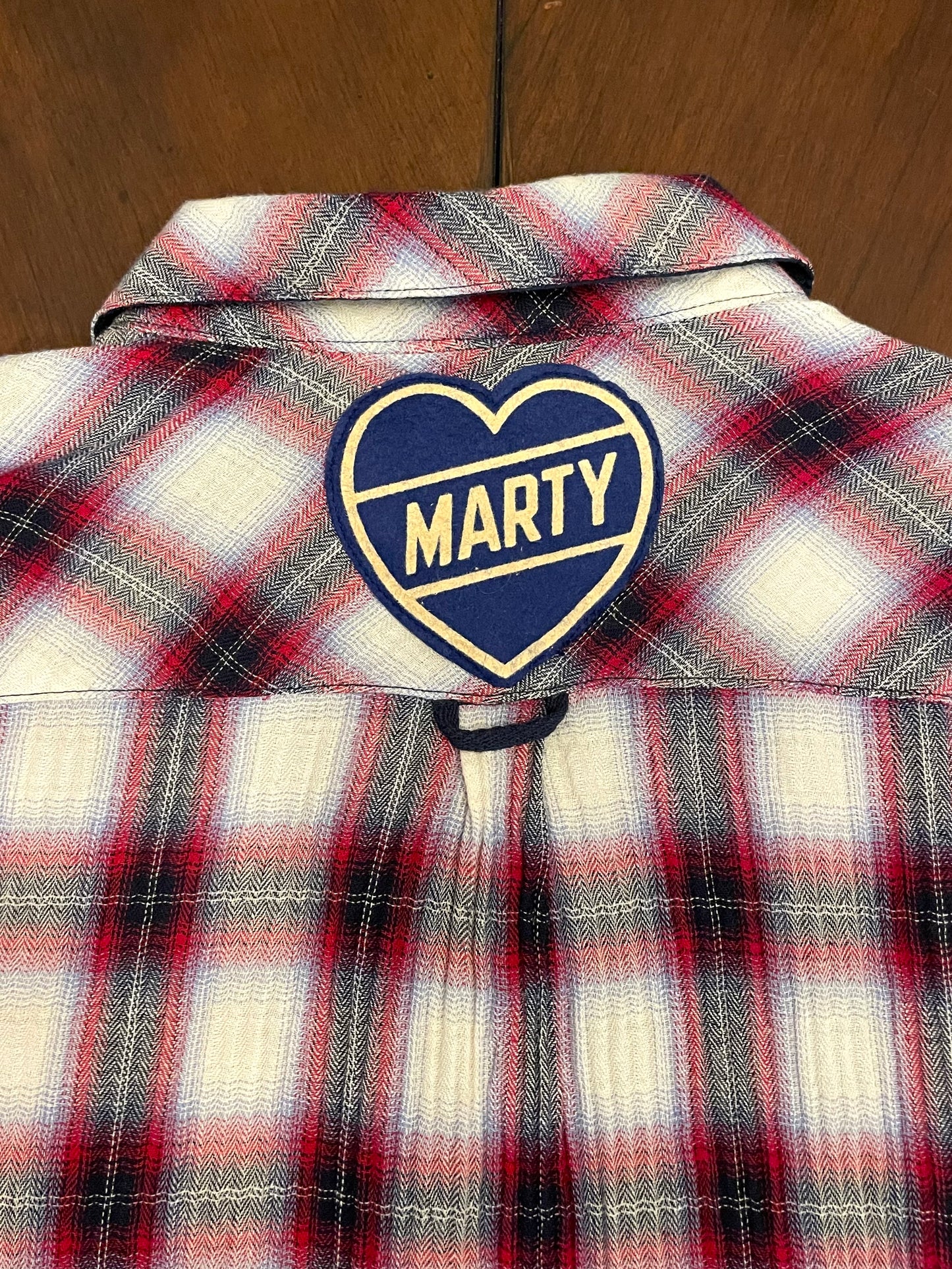 KUT Red Plaid Shirt with Snaps and 'MARTY' Patch