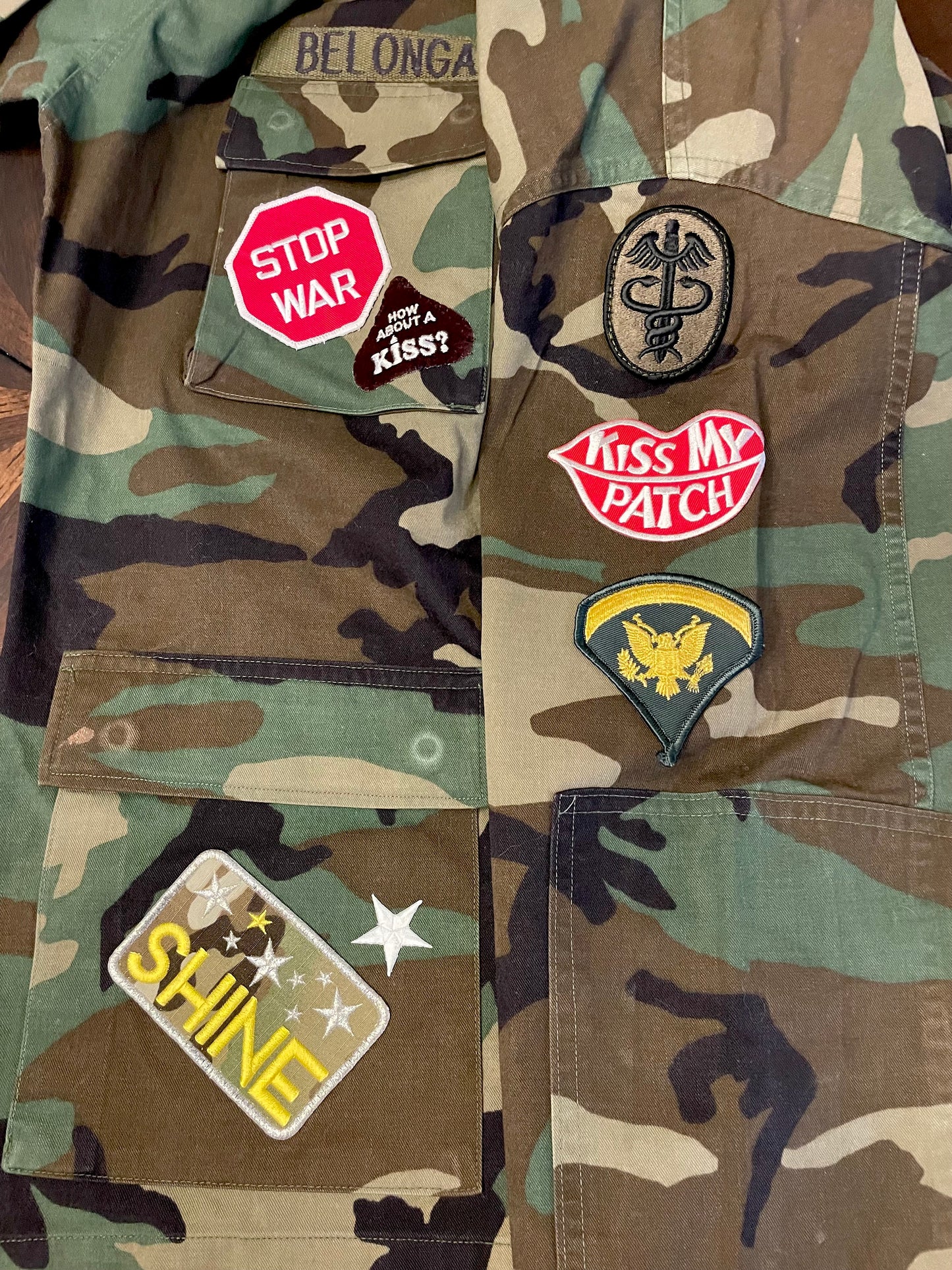 Camo Military Jacket with Vintage Statement Patches
