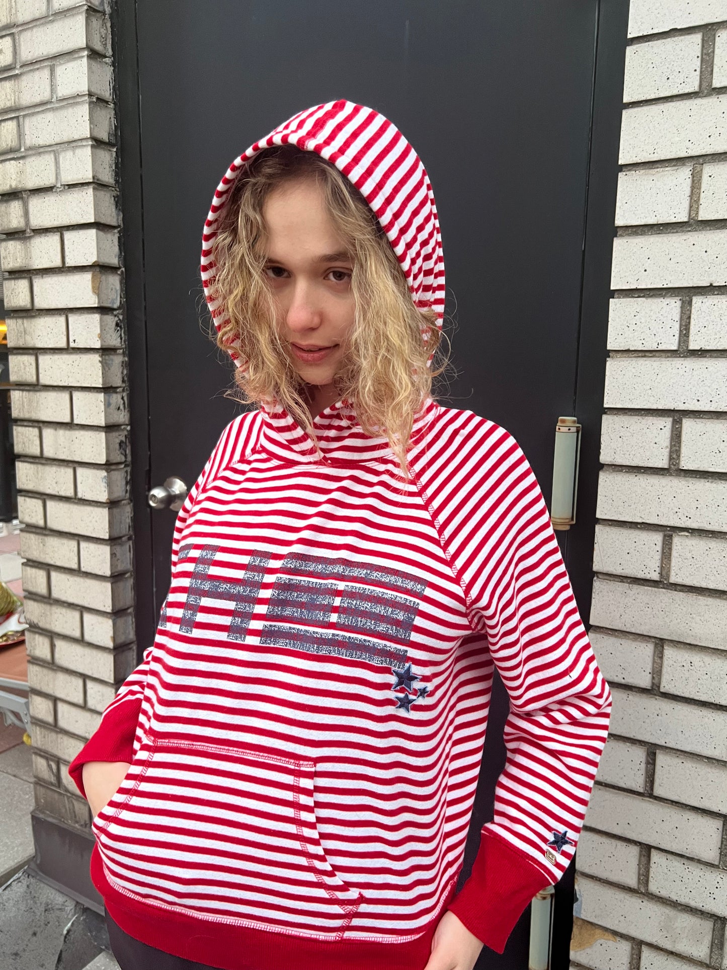 Hilfiger Sport Red Striped Hoodie with Appliques