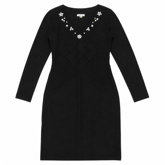 Calvin Klein Sweater Knit Dress with Bedazzled Collar