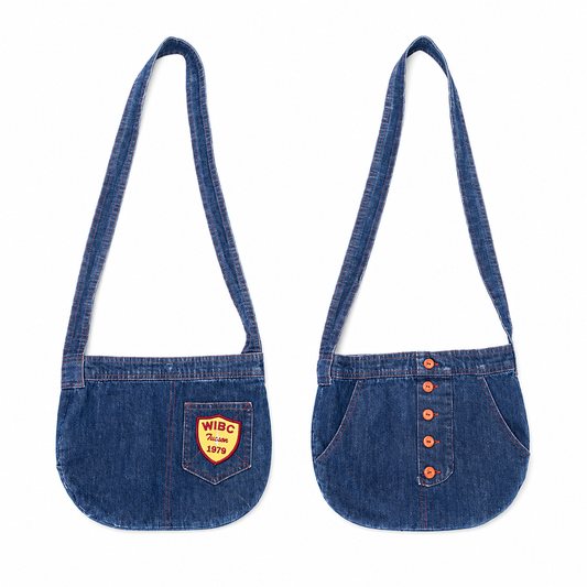 Blue Denim Shoulder Bag with Vintage Bowling Patch