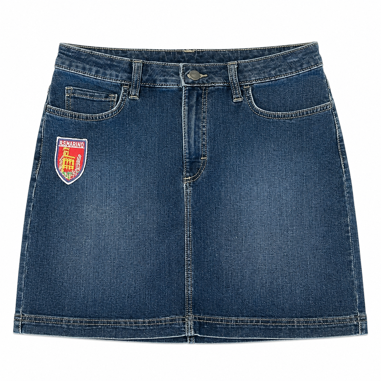 Denim Blue Short Skirt with Vintage Patch