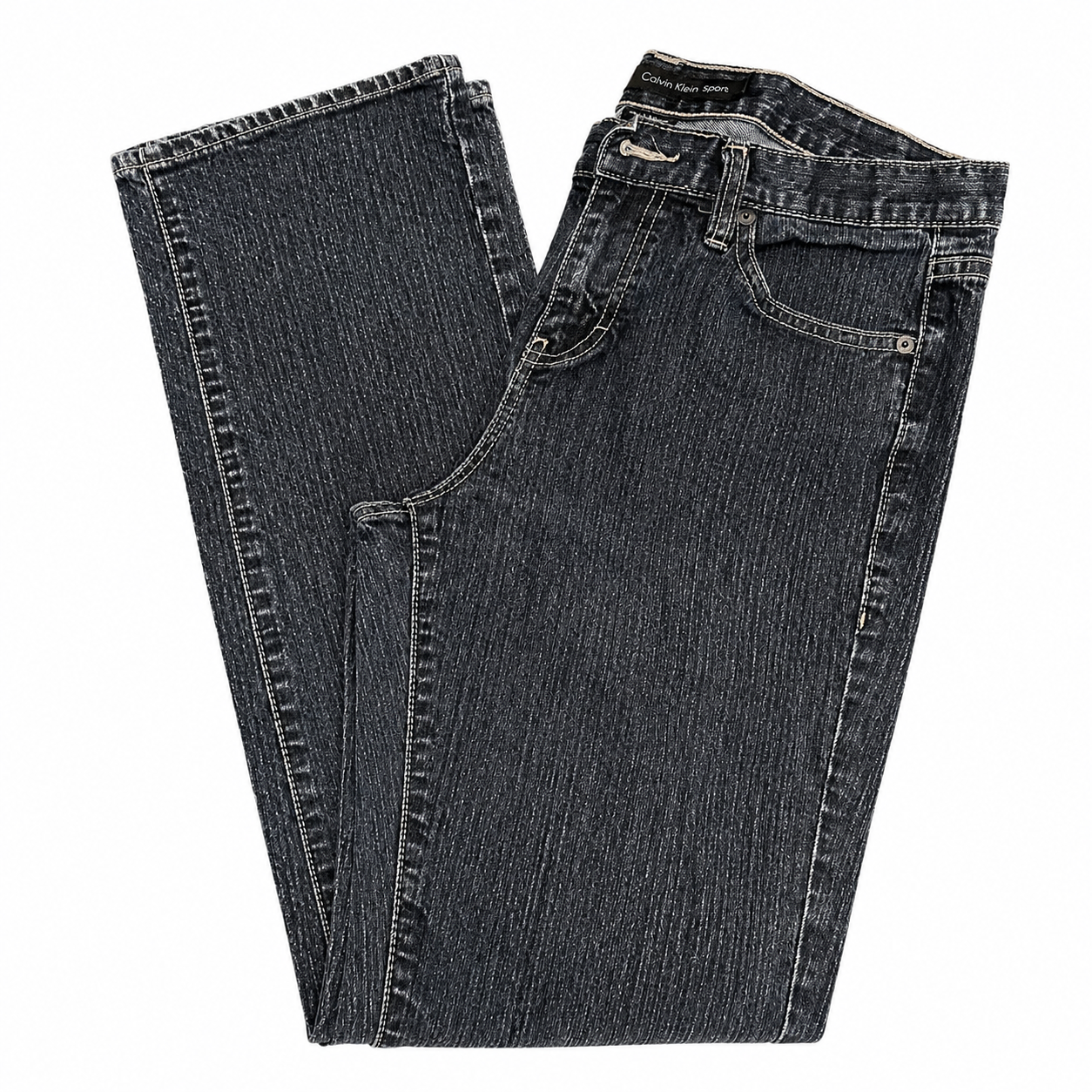 Calvin Klein Hi-Rise Straight Leg Blue Jean with Stitched Pocket