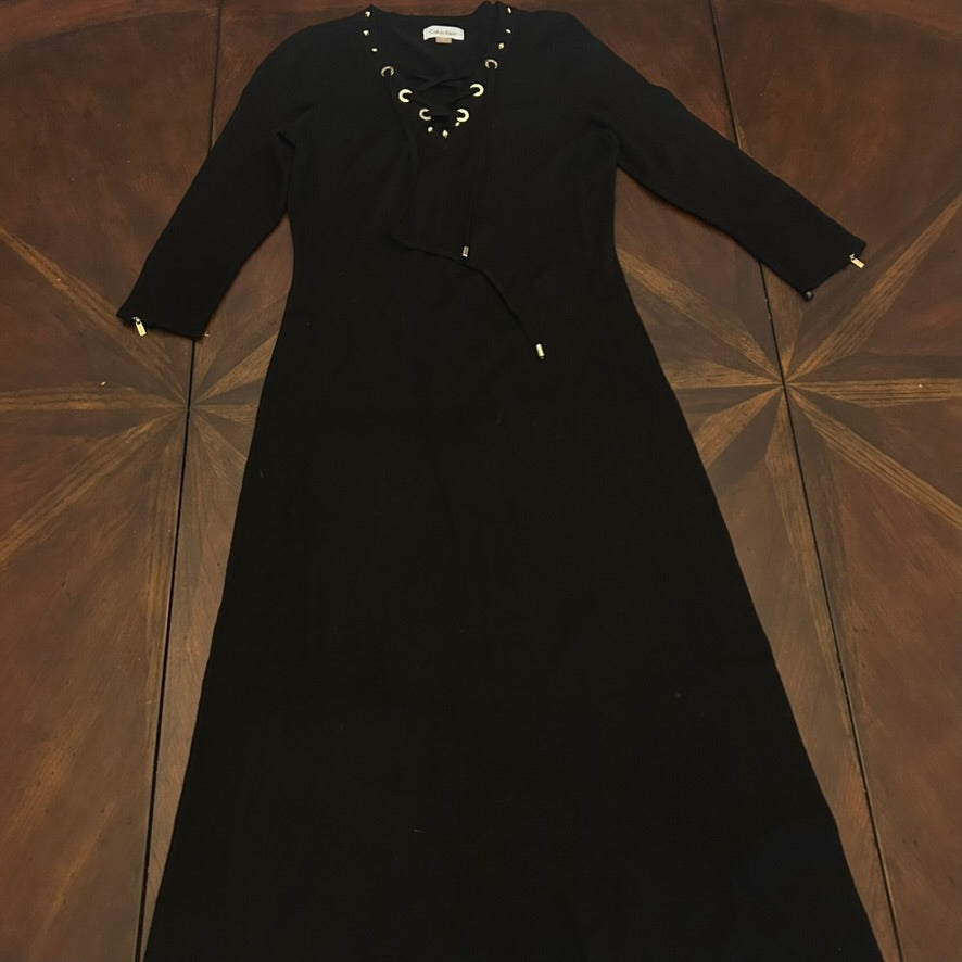 Black Calvin Klein Sweater Knit Dress with Lace-up Collar – Salvage  Renaissance