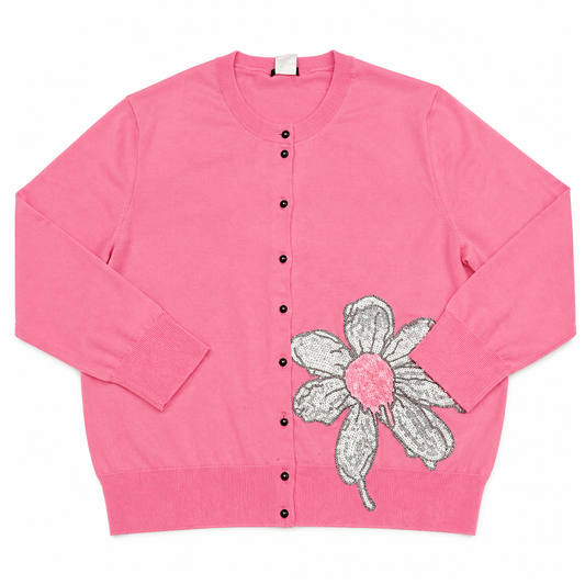 J.Crew Pink Cardigan with Floral Applique
