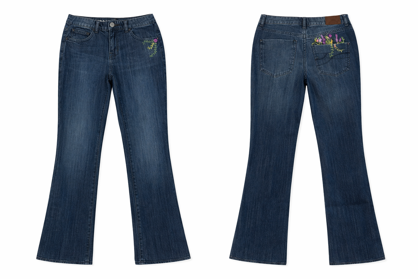DKNY Floral Hand-Embroidered Bootcut Blue Jeans