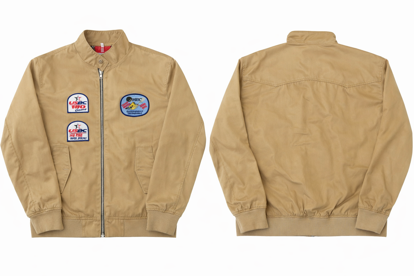 "Bob Walt" Khaki Zip Front Jacket with Vintage Patches