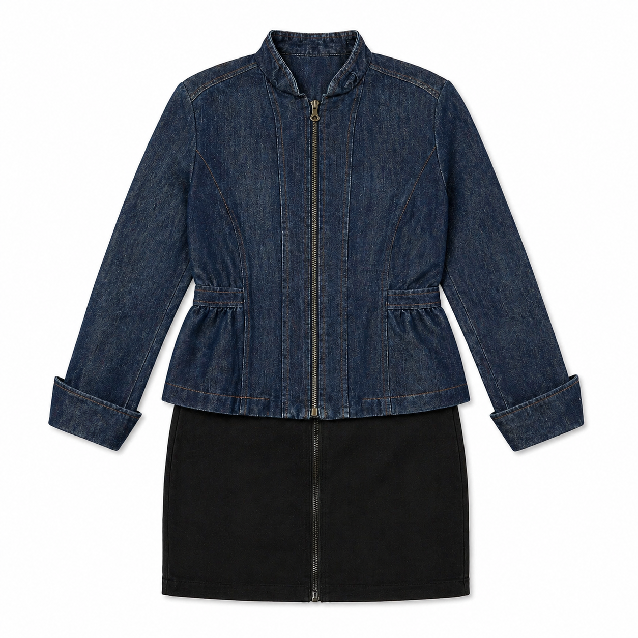 Ambition Zip Front Denim Jacket with Floral Applique