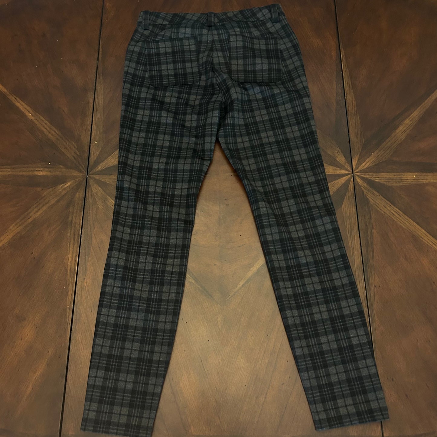 Calvin Klein Black Plaid Pants with Red/White/Blue Stripe at Waist