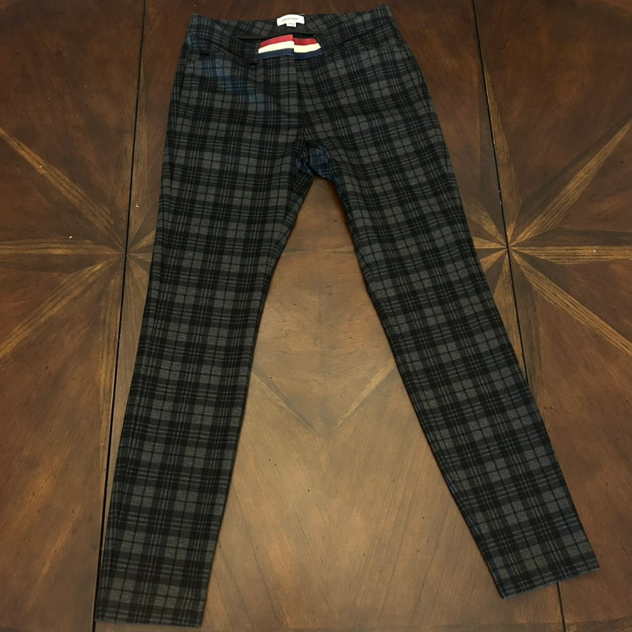 Calvin Klein Black Plaid Pants with Red/White/Blue Stripe at Waist