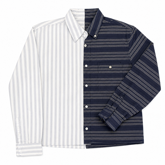 Fused Vertical-Horizontal Blue Striped Shirt