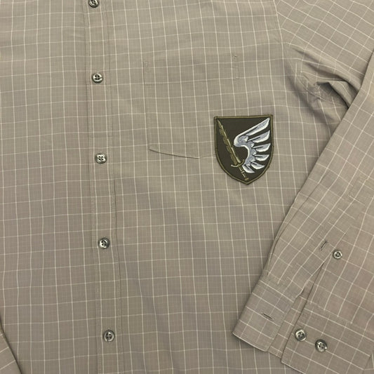 Calvin Klein Grey Button-Front Shirt with Vintage Patch