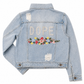 Destructed Denim Jacket with Floral Applique