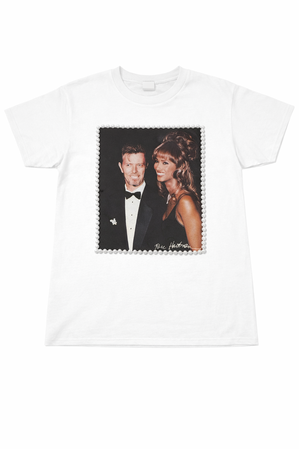 David Bowie & Iman Short Sleeved Tee Shirt with Pearl Trim