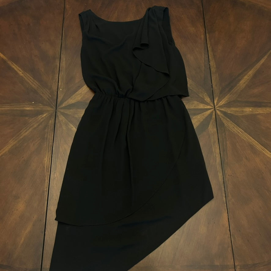 Pookie & Sebastian Black Asymmetric Crepe Dress with Heart Applique