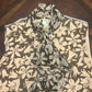 Carolina Herrera Floral Sleeveless Blouse with Ruffle Front and Embroidered Pearls at Shoulders