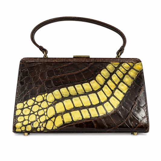 Mayer Brown Croc Skin Framed Bag with Hand-painted Metallic Art