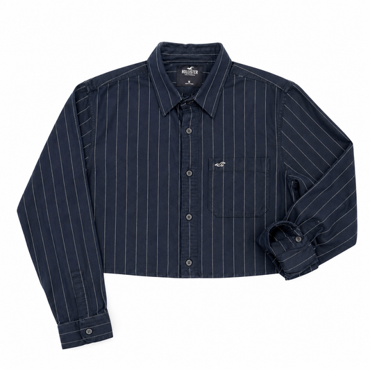 Hollister Cropped Navy Pinstripe Flannel Shirt