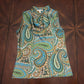 Banana Republic Blue-Green Paisley Sleeveless Top with Golden Beads on Shoulder