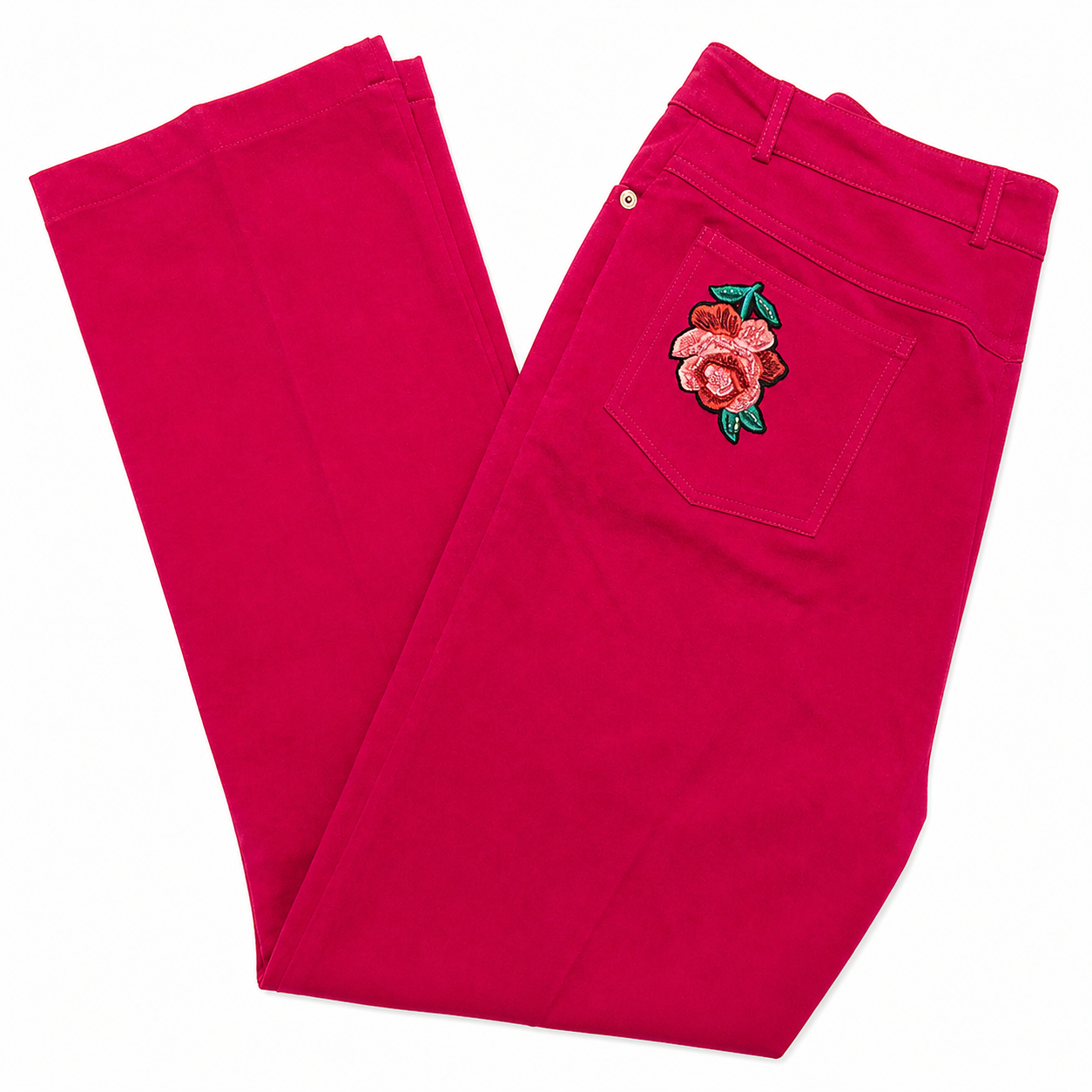 St. John Sport Essentials Cranberry Jeans with Floral Appliqué